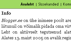 ekraanipilt Blogger.ee leheküljest